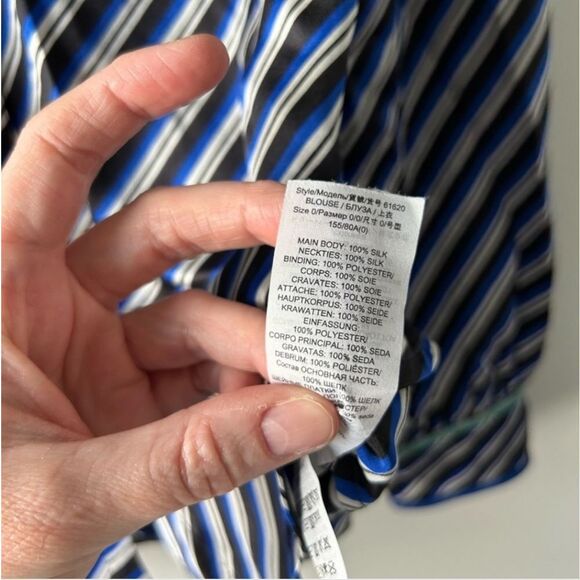 Tory Burch Blue and White Tie Front Long Sleeve Blouse - Picture 9 of 10